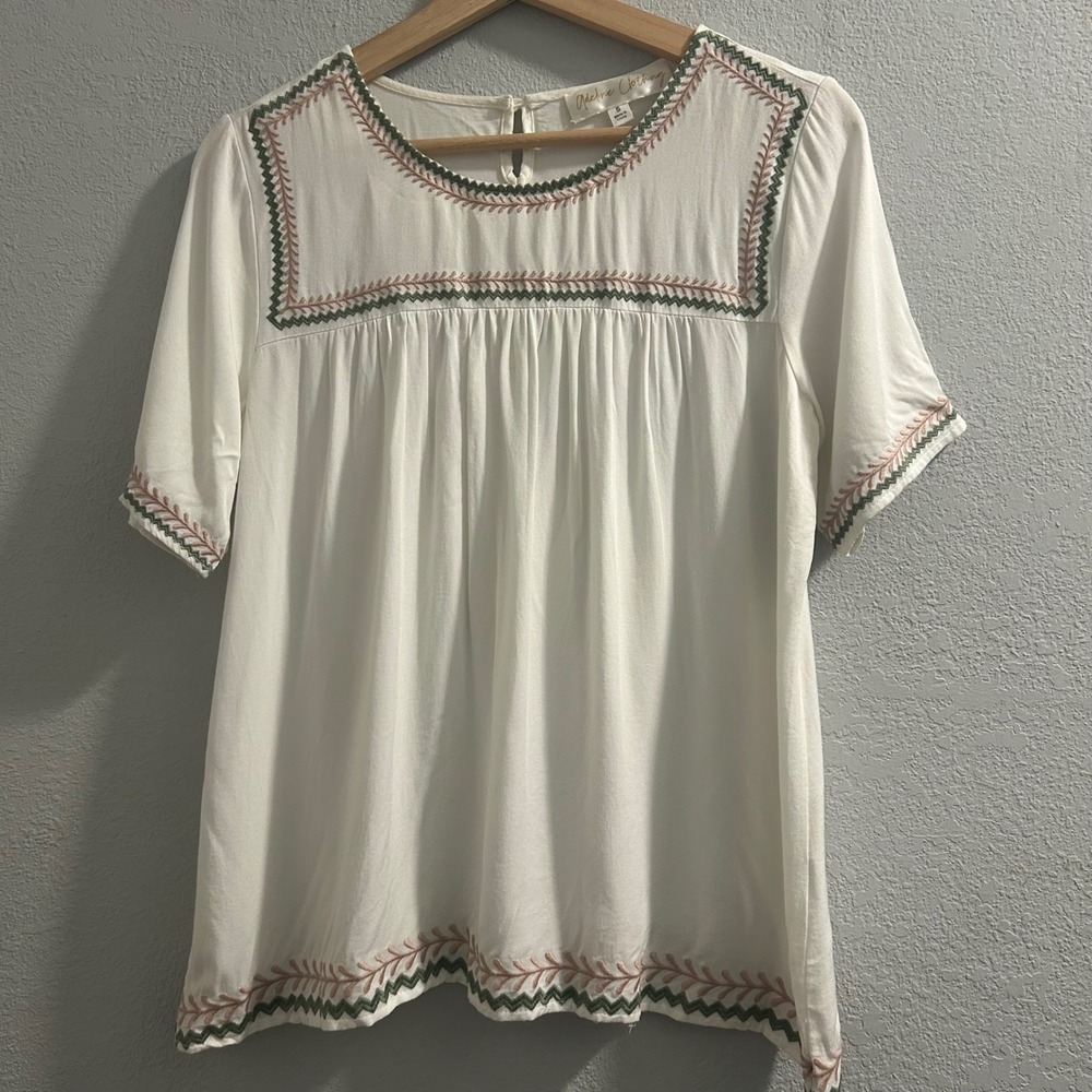 Adeline Clothing Embroidered Blouse Short Sleeve Bohemian Top Size‎ S